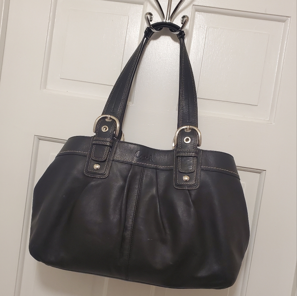 Coach Black Leather Soho Pleated Large Shoulder Bag
